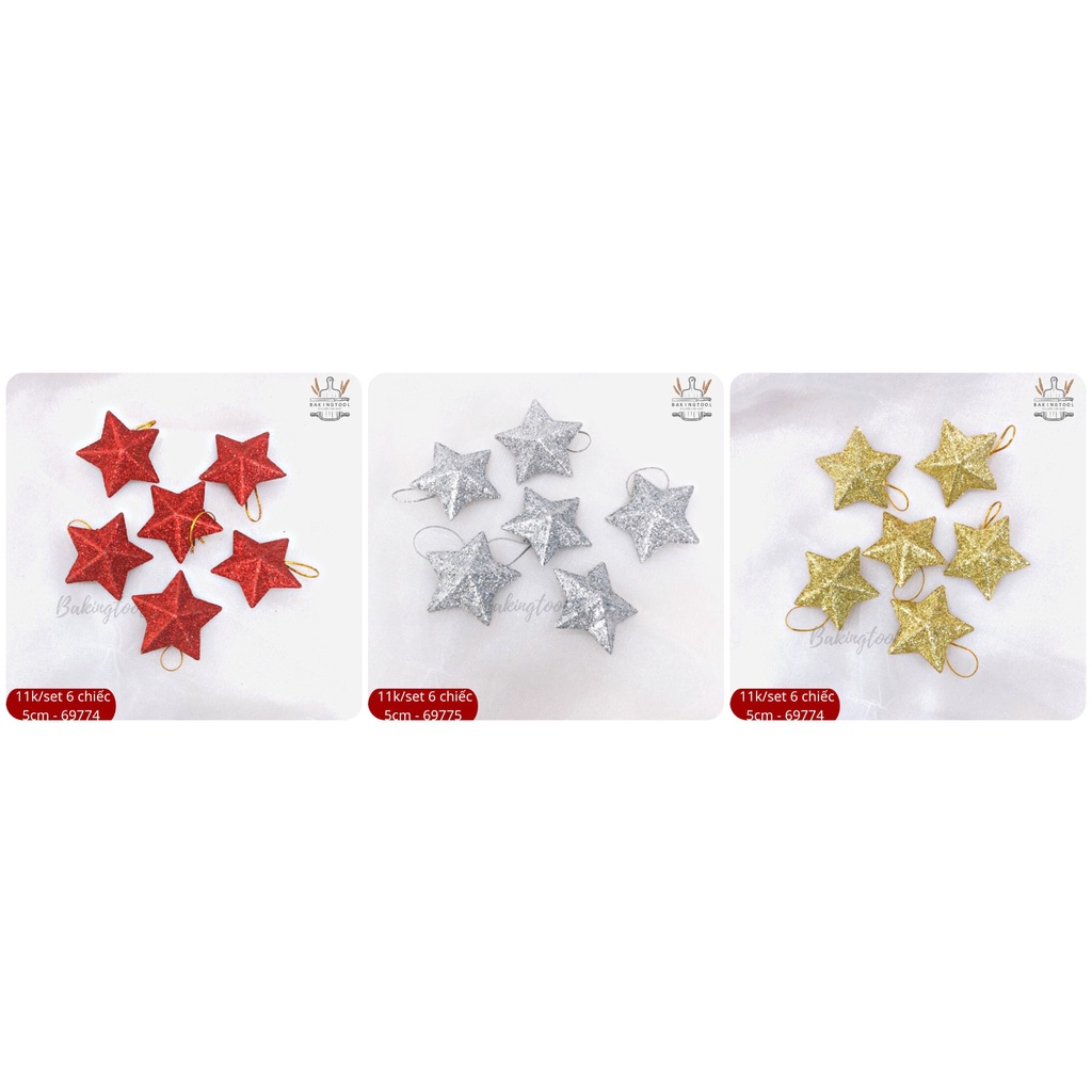Trang trí noel ngôi sao xốp 5cm bịch 6 chiế