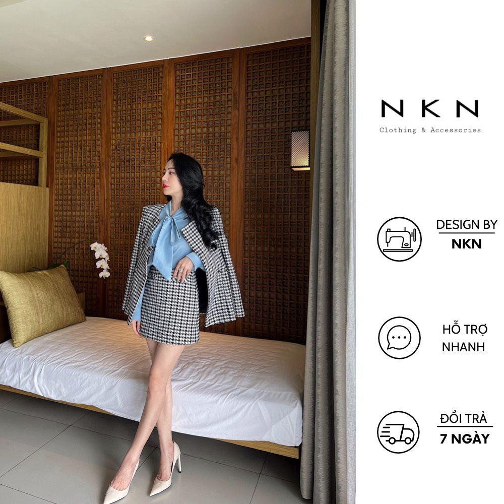 Áo Khoác Dạ Thiết Kế NKN Tweed Amina Vertical Blue - Thời Trang Thiết Kế Cao Cấp [ Jacket ]