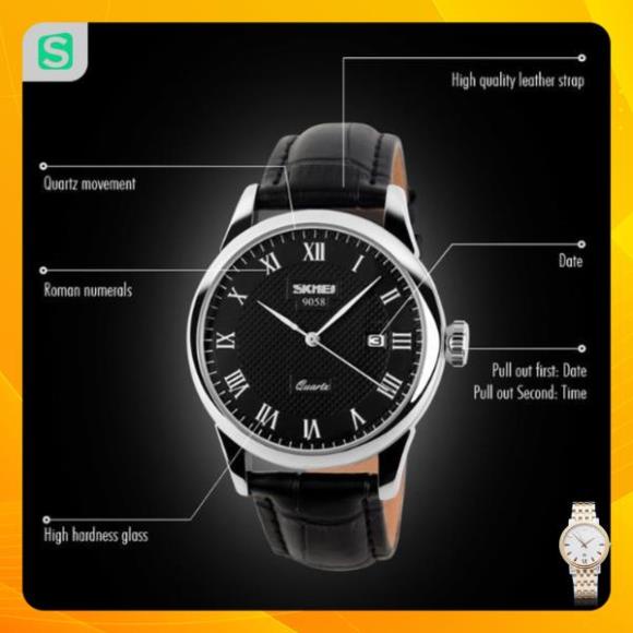 Đồng hồ đôi SKMEI chính hãng 9058 dây da chống nước cao cấp