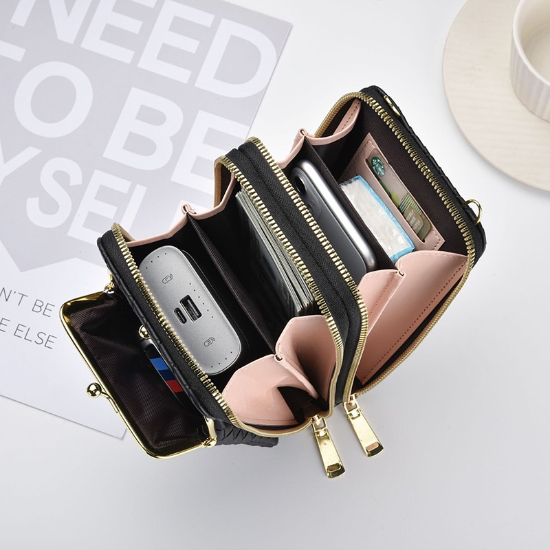 IELGY Túi Đựng Điện Thoại Đeo Chéo Có Khóa Kéo Đôi Phong Cách Hàn Quốc