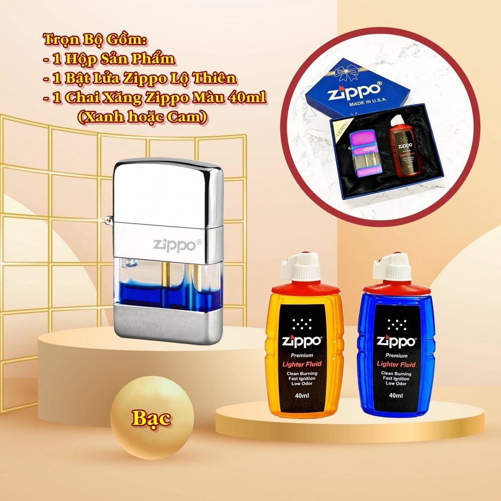 (FREESHIP) QUÀ TẶNG NAM HỘP ZIPO LỘ THIÊN BẠC+TẶNG THÊM 1 CHAI FULL BOX -KIM LOẠI NGUYÊN KHỐI-CÓ TẠI SHOP NGHI TÂM