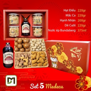 Hộp quà tết quý mão 2023 - set 5 hạt dinh dưỡng medecu nước ép, hạt điều, hạnh nhân, mắc ca, dẻ cười