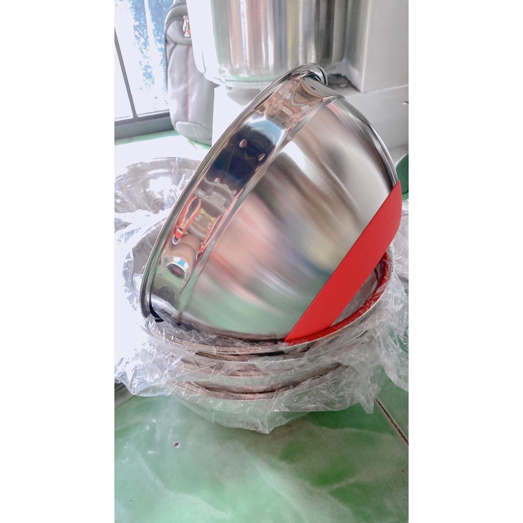 Tô trộn bột/ Bowl trộn bột inox đế silicon chống trượt 30cm đáy Đỏ