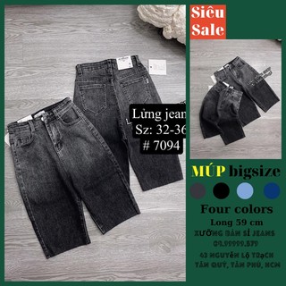 Bigsize quần ngố jeans co giãn, lưng cao, đxám 7094