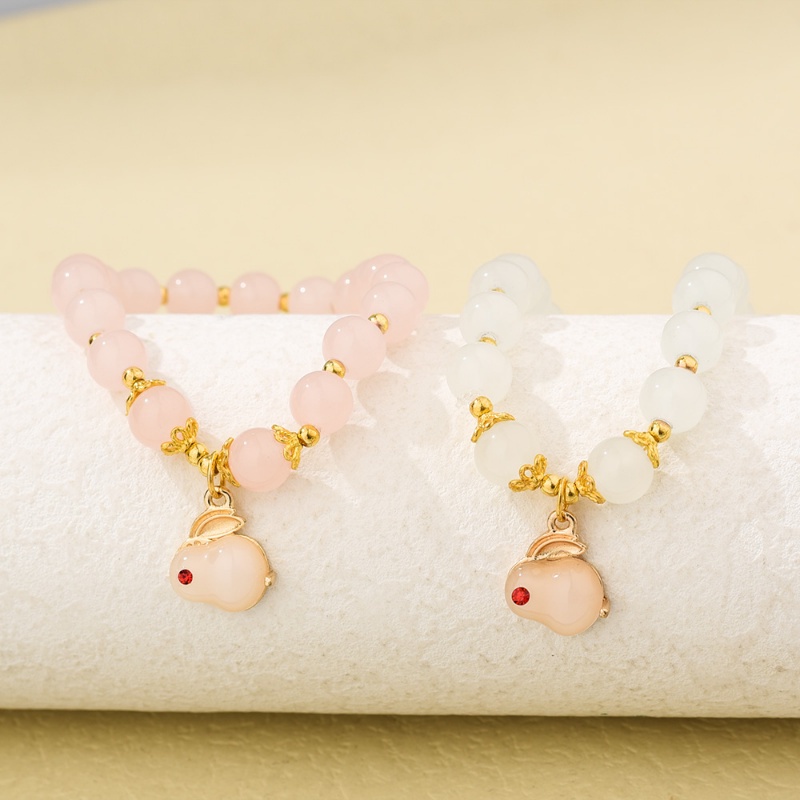 Vòng Tay Chuỗi Hạt Mặt Hình Thỏ Bằng Nhựa Resin Thời Trang Năm Mới Cho Nữ