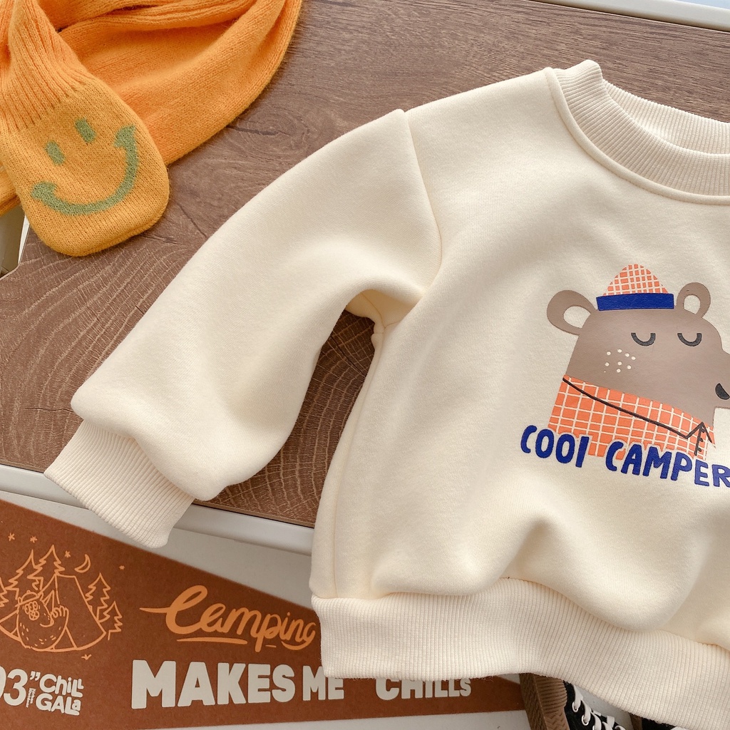 Áo sweater Chui Đầu Dáng Rộng In Hình Gấu Hoạt Hình Phong Cách Hàn Quốc Thời Trang Mùa Đông Cho Bé Trai