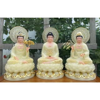 Bộ tượng 3 ngài Tam thế phật , phật tổ, quan âm, đại đế chí đá cao cấp màu xanh ngọc