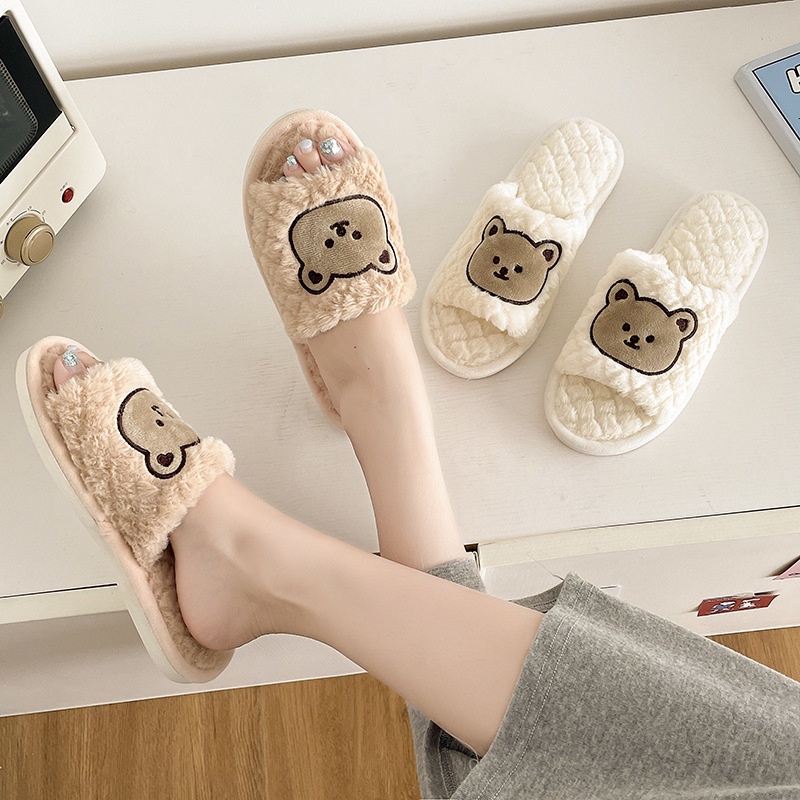 Dép Lông Đi Trong Nhà Hình Gấu Dễ Thương Quai Ngang Đế Chống Trơn - D19 - D132 - D102