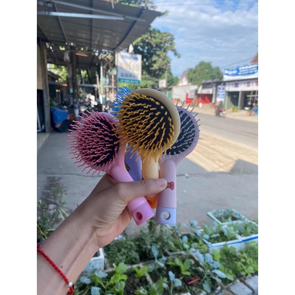 Lược kèm gương tay cầm hình thú - Lược mini bỏ túi chống rụng tóc, chải tóc xoăn, massage đầu dành cho nữ