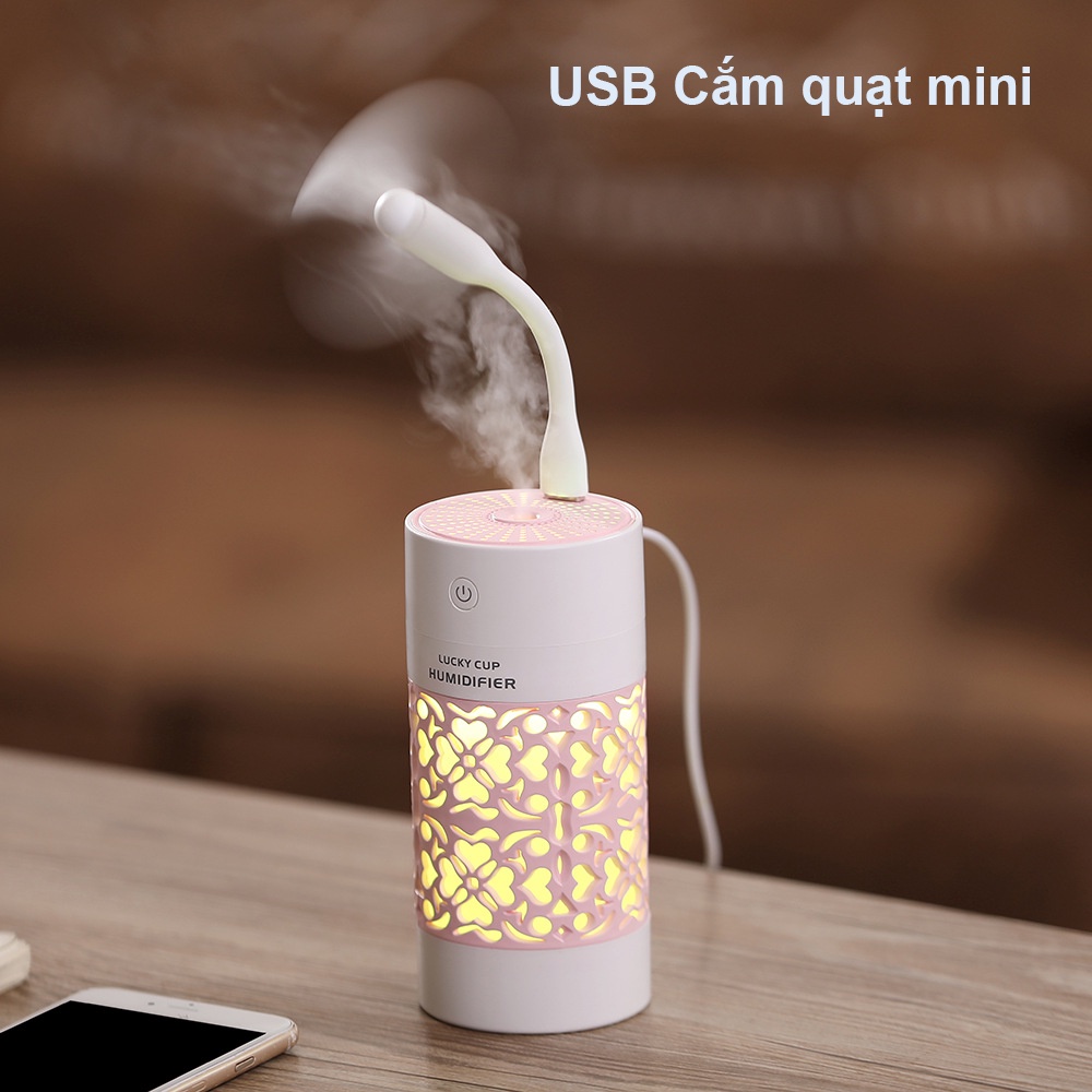 Máy khuếch tán tinh dầu phun sương HUMIDIFIER đèn led dung tích 250ml có lỗ cắm usb tiện lợi thơm mát phòng ngủ