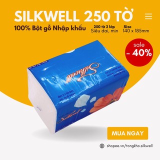 Giấy ăn Silkwell xanh 250 tờ khổ 140 du lịch tiện dụng, khăn giấy rút lụa siêu mềm mịn, không tẩy trắng hàng chính hãng