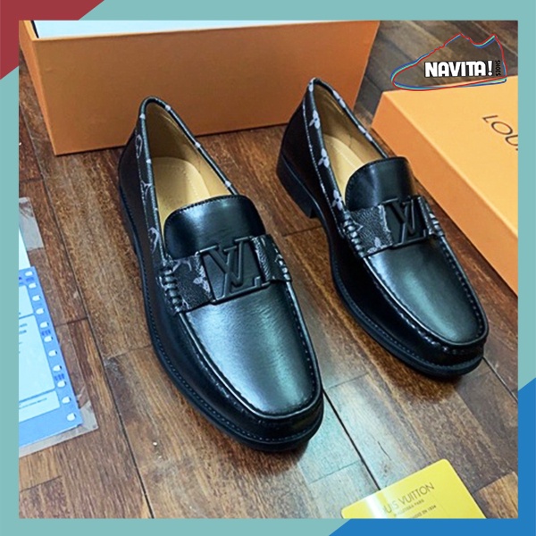 Giày loafer nam LV, giày lười nam da bò thật , lót da. Hàng super fullbox thẻ bill [BẢO HÀNH NỔ DA BONG ĐẾ]