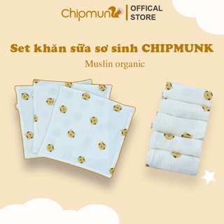 Set 3 - 5 khăn sữa xô cho bé CHIPMUNK, không xù sợi, an toàn cho da bé