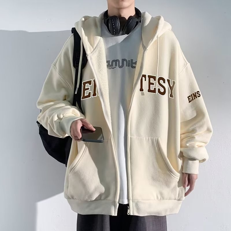 【bốn màu】nhung simple zip áo hoodie nam nữ thời trang áo hoodie form rộng vintage unisex áo khoác from rộng