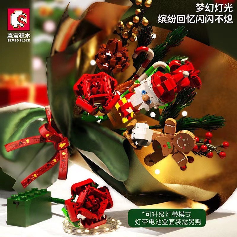 Đồ chơi lắp ráp Hộp Nhạc Bó Hoa Cây Thông Sembo blocks  quà tặng giáng sinh cho người thân siu cute dễ thương