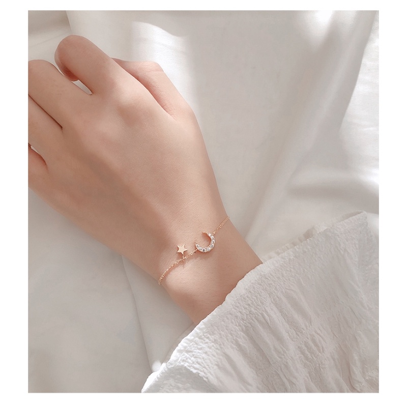 MANYUE Nữ Thời Trang Tinh Tế Vòng Tay Hình Mặt Trăng Và Ngôi Sao Đính Đá Xinh Xắn