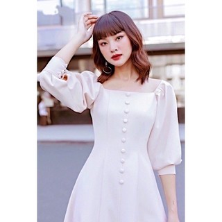 Đầm trắng tay lỡ nút bọc (kèm hình thật)