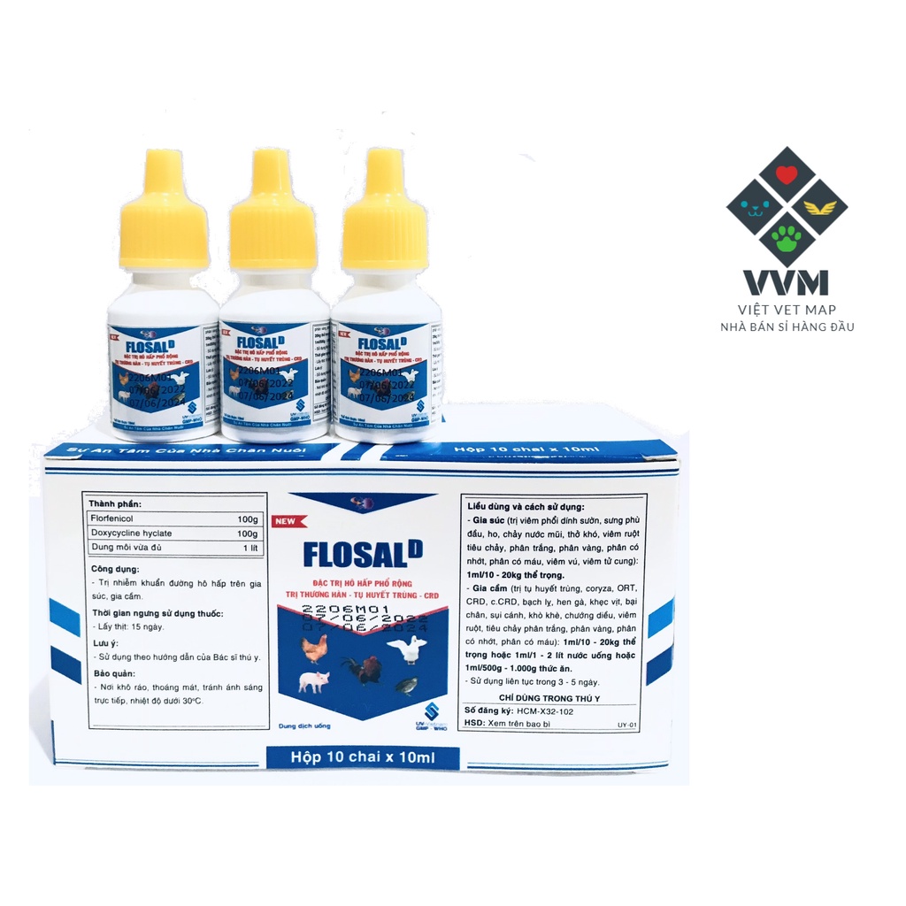 UV Flosal D 10ml [Dứt điểm gà khò, thương hàn, tụ huyết trùng, CRD]