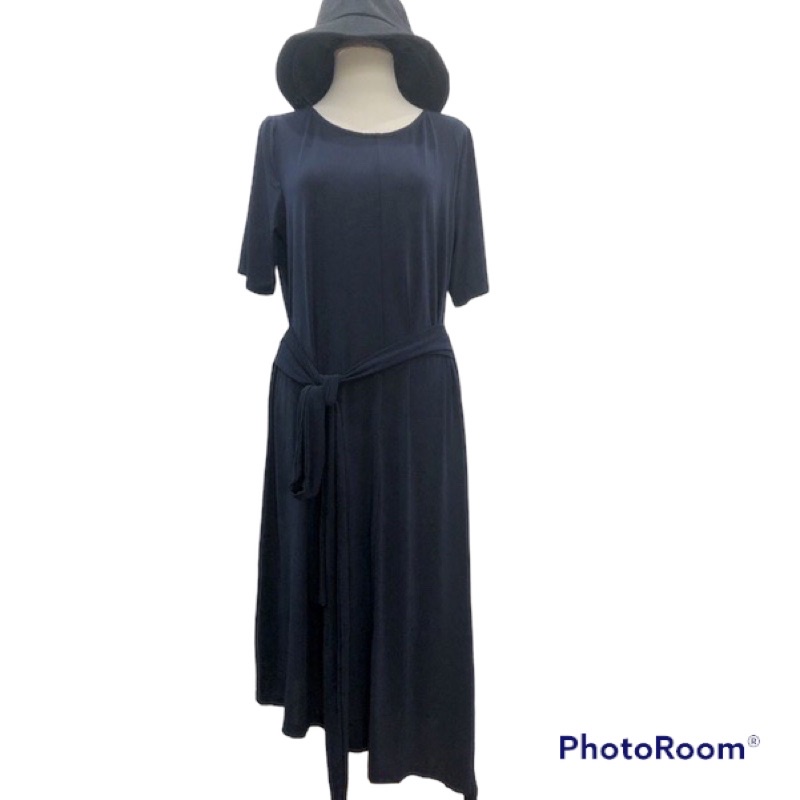 đầm thun xanh than dáng vạt chéo buộc eo vnxk S M L XL