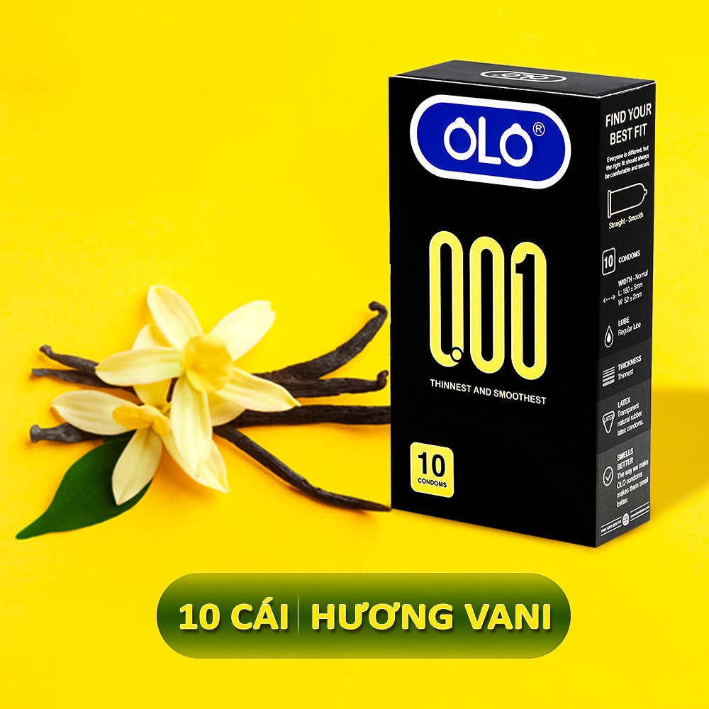 Combo 2 hộp bao cao su OLO 001 & Vibe - Cùng bạn yêu dài lâu, kéo dài thời gian, size 52mm, hương dâu & vani