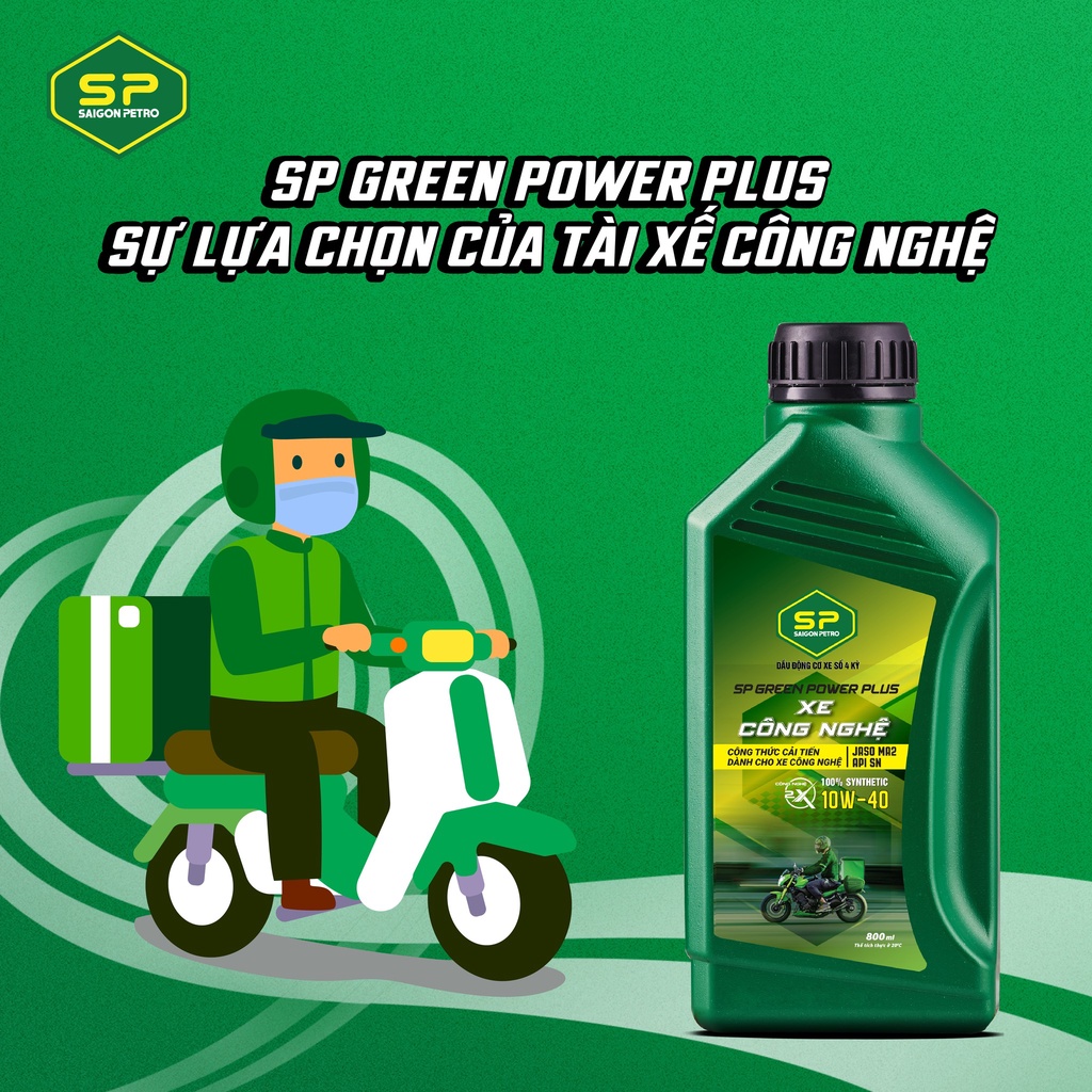 Dầu nhớt Xe công nghệ SP Green Power Plus dành cho xe số - Dung tích 0.8L/1L - Dầu tổng hợp 100%