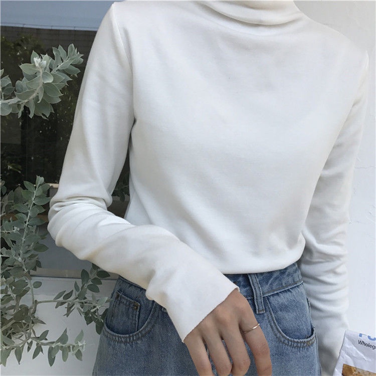 Áo Thun Tay Dài Cổ Cao Dáng Ôm Màu Trắng Đen Thời Trang 2022 Cho Bạn Gái