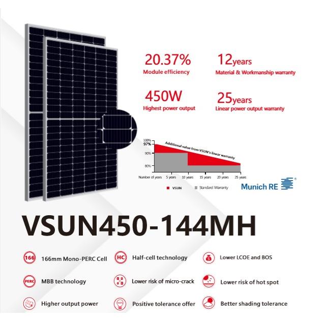 Tấm pin năng lượng mặt trời VSUN mono 450W Half Cell