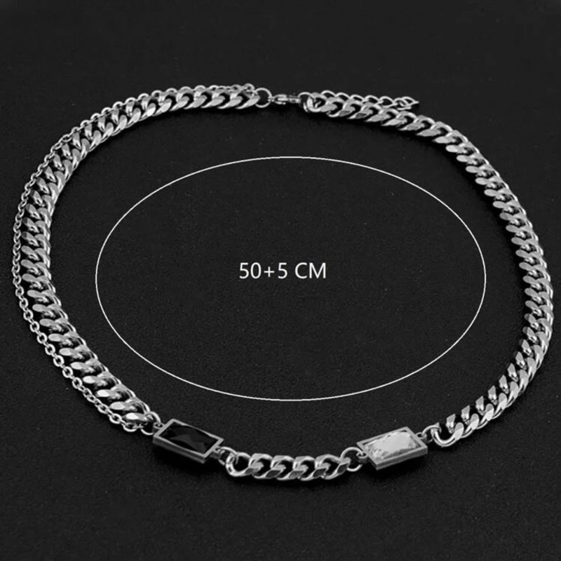 Dây Chuyền Xích Thép Titan Không Gỉ 316L Mặt Đá Đen Trắng Sợi To - Vòng cổ Unisex Phong Cách Đường Phố Âu Mỹ