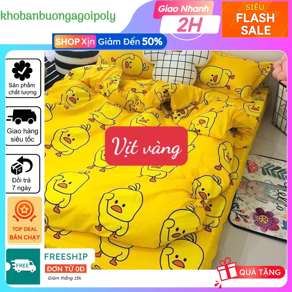 Drap ga trải giường kt 1m5x2m mẫu  con vịt vàng