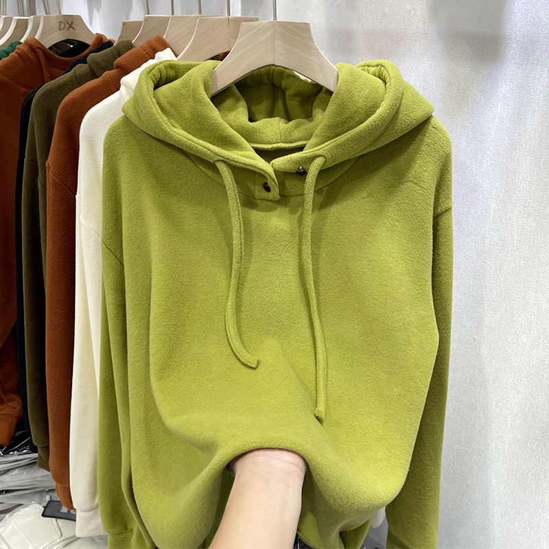 Áo Hoodie Nhung Đức Hai Mặt Tay Dài Dáng Rộng Phối Dây Rút Phong Cách Châu Âu Thời Trang Thu Đông Cho