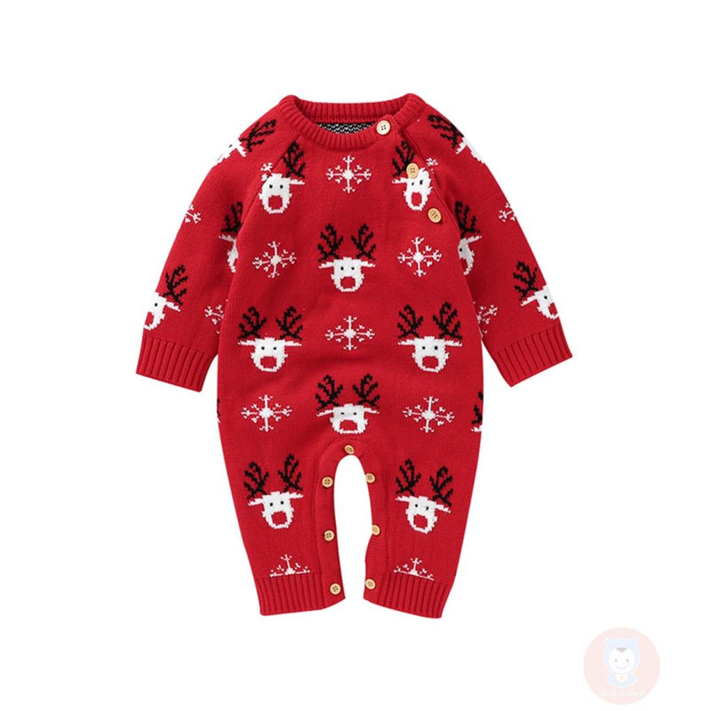 Áo liền quần DàI Tay Cổ TròN, HọA TiếT GiáNg Sinh LAA6 Cho Bé Sơ Sinh