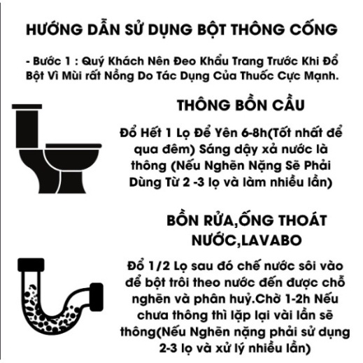 Bột thông cống THỎ TRẮNG dùng để thông bồn cầu, Lavabo 268g