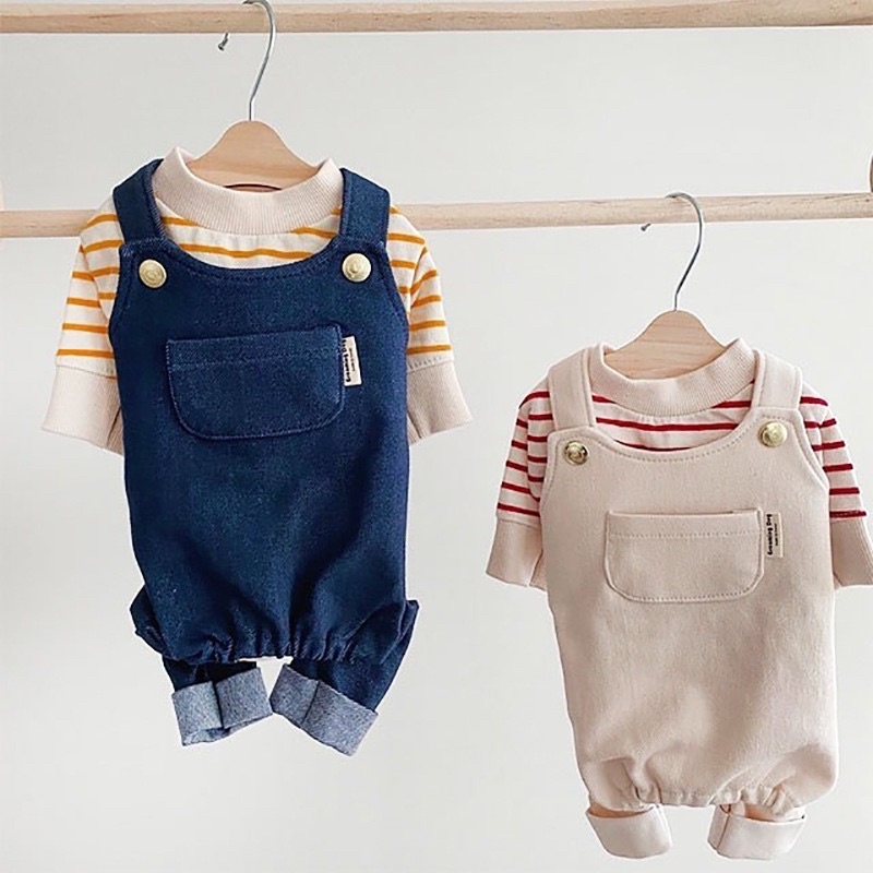 Bộ Áo Thun Kẻ + Yếm Jean Thu Đông Cho Chó Mèo Siêu Xinh 😍 - Siêu mềm mại, co giãn