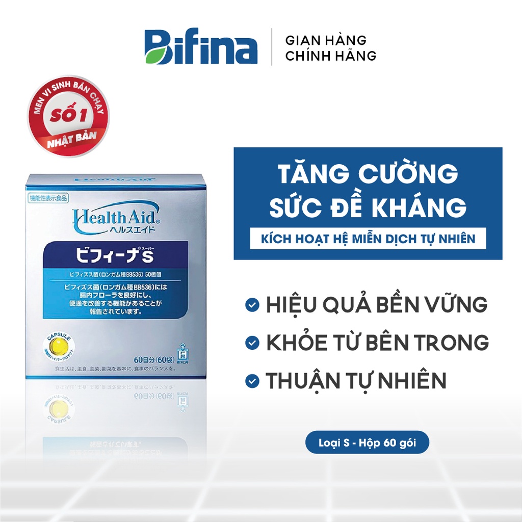 Men vi sinh Bifina Nhật Bản, Loại S 60 gói - Bổ sung lợi khuẩn tăng miễn dịch