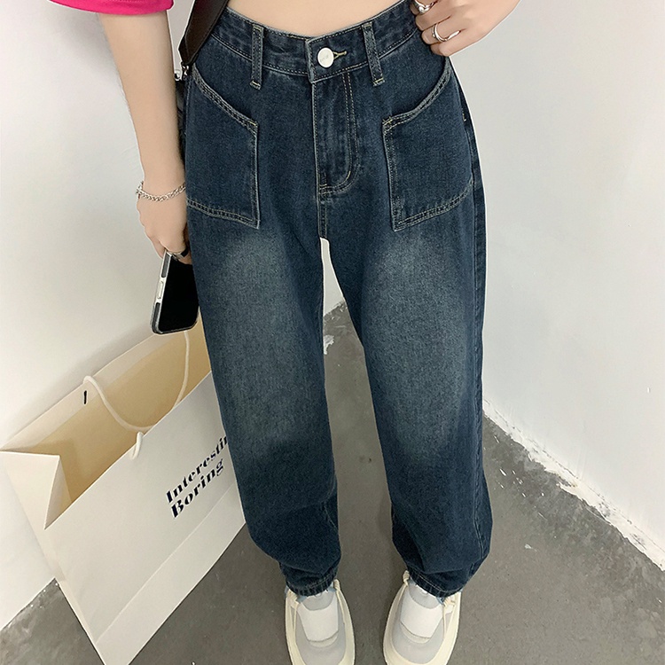 Quần jean dài SUXI ống rộng lưng cao thời trang Hàn Quốc cá tính cho nữ