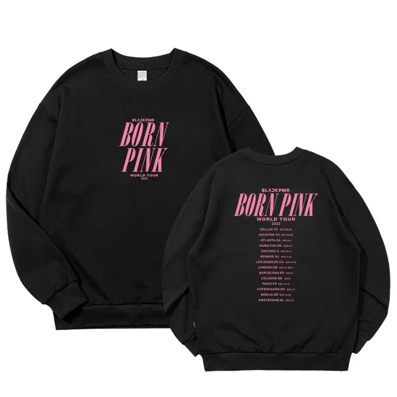 Áo Sweater Cotton Tay Dài Dáng Rộng In Chữ BLACKPINK BORN PINK World Tour LISA DALLAS Thời Trang Hàn Quốc Cho Nam Và Nữ