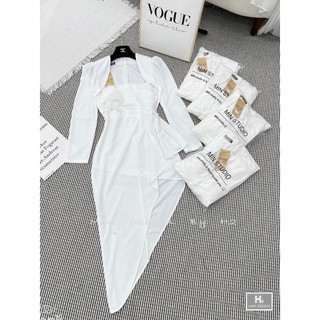 Đầm body cổ vuông tà chéo