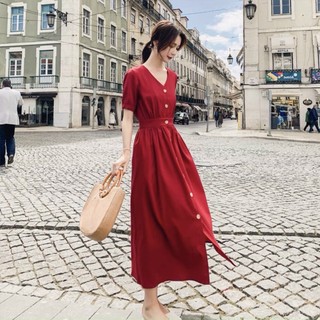 Đầm váy freesize cổ V form dài 2 màu