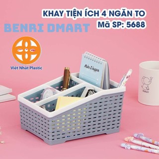 kệ đựng bút đựng đồ đa năng 4 ngăn, khay nhựa đựng trang sức điều khiển nhỏ gọn