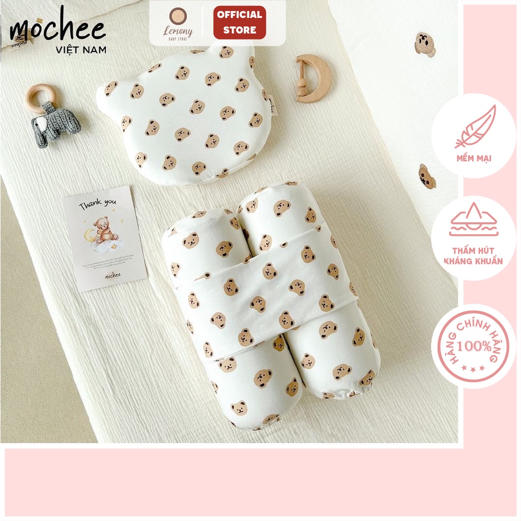 Chặn và gối đầu cao su non cho bé sơ sinh Mochee, mềm mại, thoáng khí - Melony
