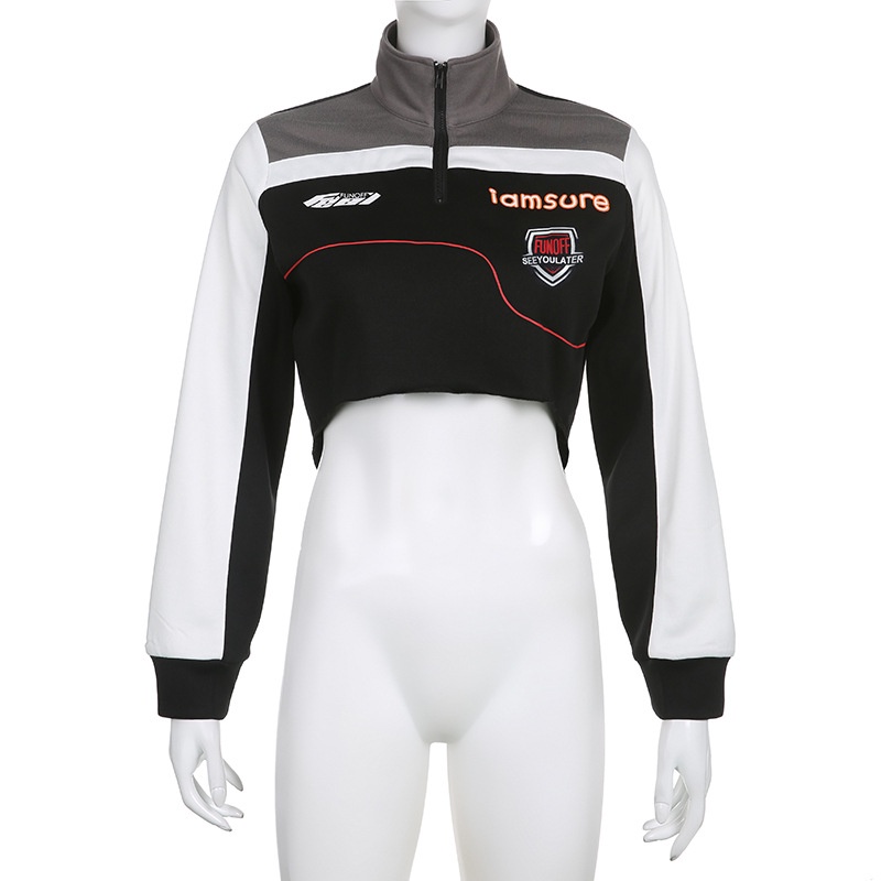 DUNEA Áo kiểu cổ cao phối khóa kéo quyến rũ cho nữ