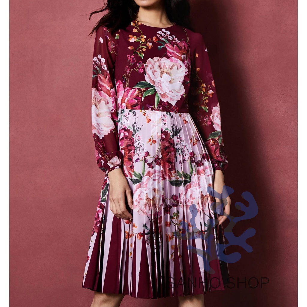 ĐẦM T3D RED SERENITY CONTRAST PLEAT