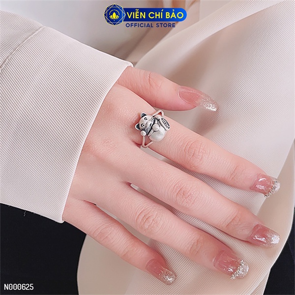 Nhẫn bạc nữ mèo may mắn chất liệu bạc Thái 925 thời trang phụ kiện trang sức Viễn Chí Bảo N000625