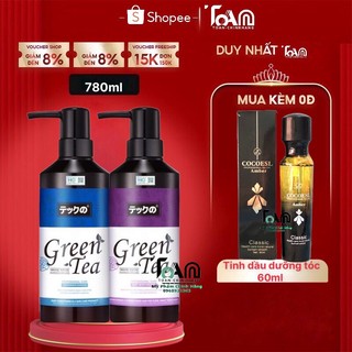 Bộ Dầu Gội Xả Chống Nhờn Chống Kkhô Tóc Và Chống Gầu Meiki Green Tea 780ML  - Tặng Tinh Dầu
