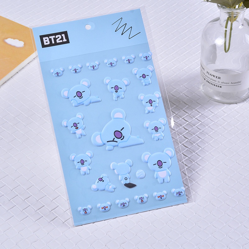 Miếng Dán PVC 3D Chống Nước Hình BTS BT21 Dễ Thương Trang Trí Sổ Tay DIY