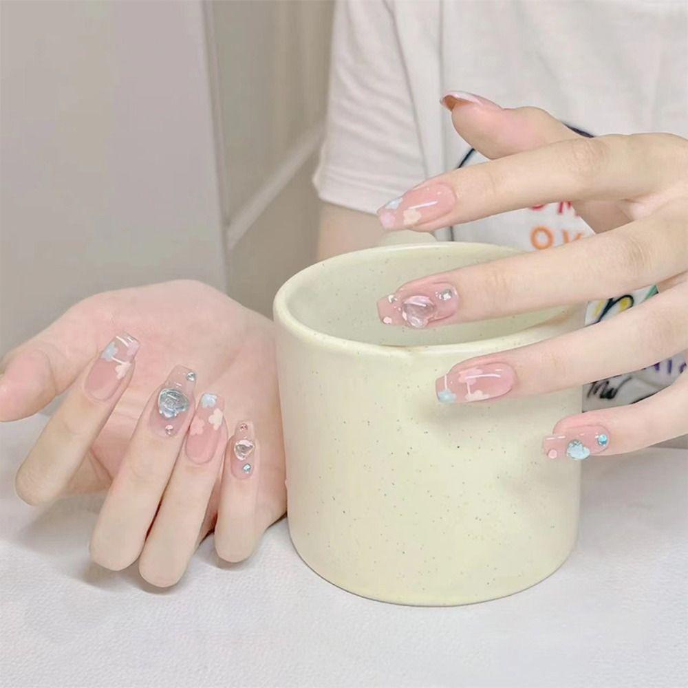 MIHAN1 Set 24 Móng Tay Giả DIY Có Thể Tháo Rời Che Phủ Toàn Diện Kiểu Pháp Ngọt Ngào MIHAN1