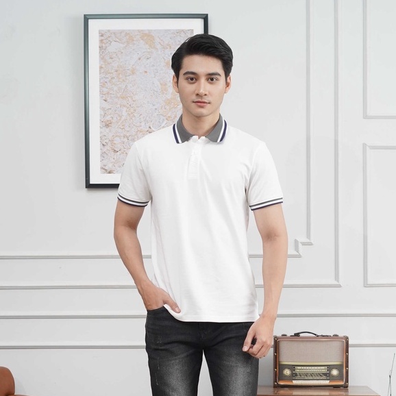 Áo Polo nam có cổ JONATHAN AP05 vải cá sấu cotton cao cấp, cổ xám viền trắng NAVY, chuẩn form, thanh lịch, sang trọng