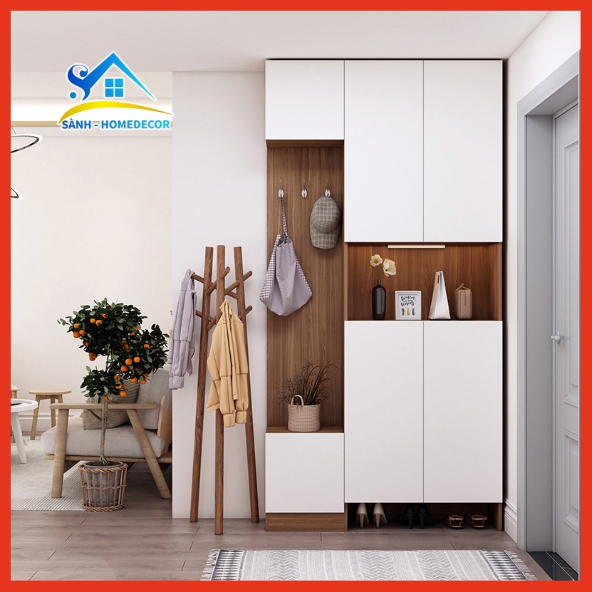 Tủ giày dép thông minh kịch trần gỗ MFC An Cường phủ Melamine STG70, tủ giày gỗ đa năng kèm bệt ngồi đeo giày bọc nệm