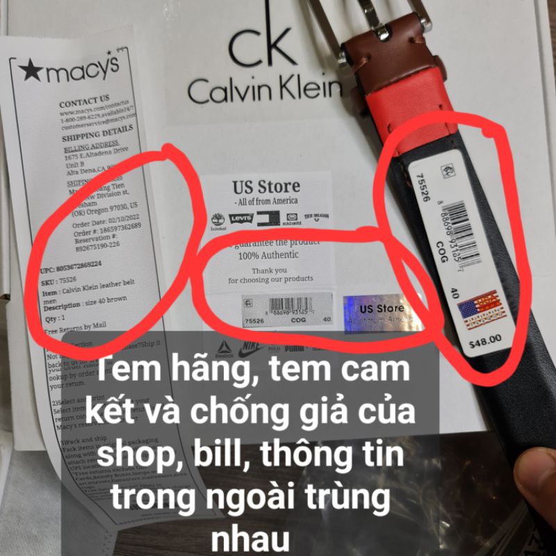 Thắt lưng da nam Calvin Klein ck chính hãng nhập Mỹ