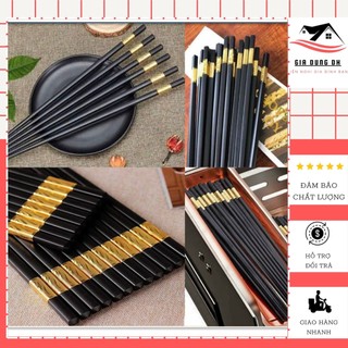 Bộ 10 đôi Đũa mạ vàng, Đũa ăn cao cấp đũa khảm vàng Chống Trơn- Chống Trượt- Chống Mốc- Bền Mầu